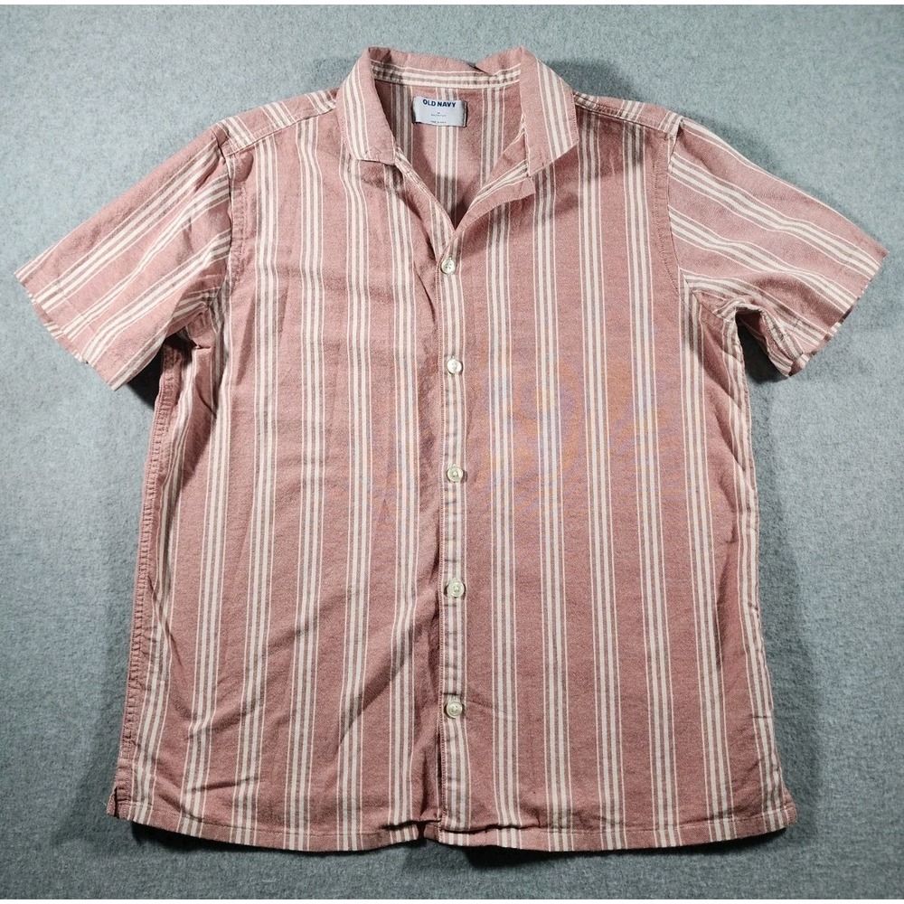 Old Navy Men's Button Up Shirt, M, Red Stripe, Short Sleeve
